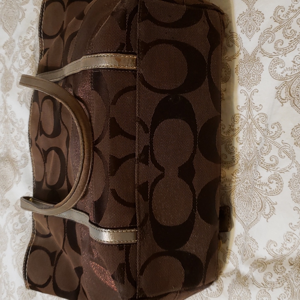 Chocolate & bronze Coach shoulder purse - Picture 10 of 16
